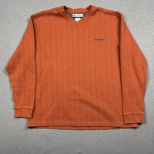 Columbia V Neck Sweater‎ Pullover Mens XL Orange Ribbed Knit Long Sleeve